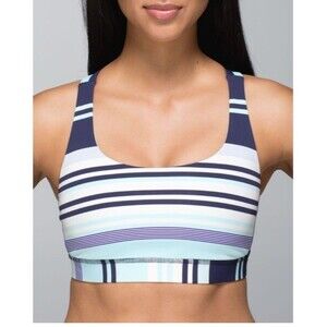 Lululemon Energy Bra Groovy Stripe Cadet Blue Aquamarine Size 4